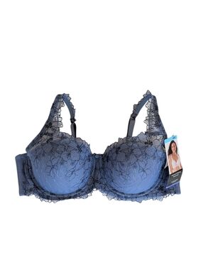 NWT Ambrielle Woman Natural Shaping Floral Underwire Balconet Bra 40C Blue
